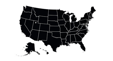 Black United States map silhouette vector illustration of USA territory isolated transparent background