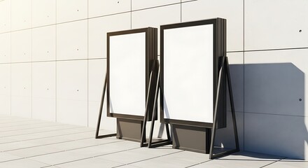 Two Blank Signboards on a Concrete Surface for Advertisement or Display Purposes