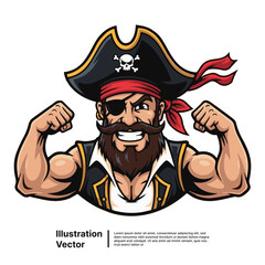 Strong Pirate Vector Illustration of a Muscular Pirate Showing off his Strength and Confidence