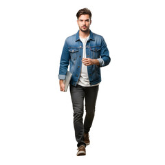 Confident young man walking forward holding a laptop isolated on white for business or lifestyle concepts