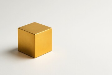 Obraz premium Golden cube on clean white background with soft lighting and space for text symbol of premium business stability wealth and success