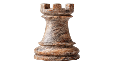 Close Up Of A Textured Brown Chess Rook Piece With A Transparent Background
