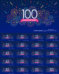 Set of anniversary celebration banner isolated with colorful stars and fireworks twinkle, sparkle and ribbon. vector illustration template design for web 
