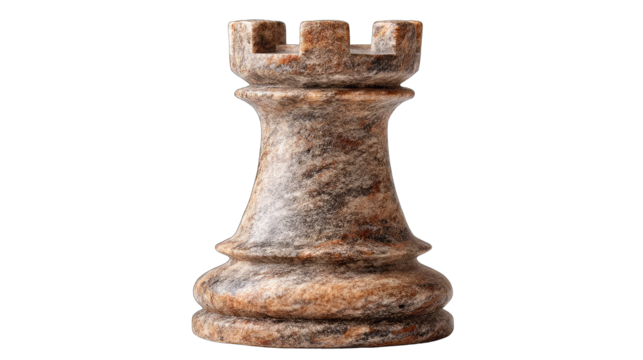Close Up Of A Textured Brown Chess Rook Piece With A Transparent Background