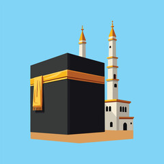 Abstract Design of the Kaaba with Minaret and Mosque in Islamic Art Style