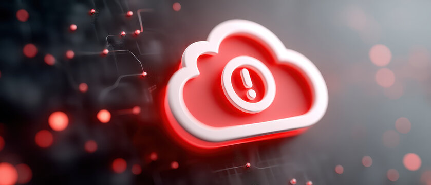 Cloud system failure alert icon glowing red with digital network background symbolizing data disruption and technology error in modern computing environment