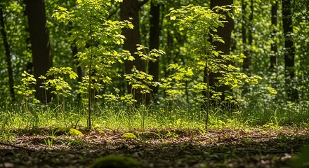 Green moss and ivy on a weathered wooden wall display the vibrant texture of natural forest flora