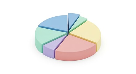 3D pie chart graphic illustrating business growth and financial data statistics on a white background