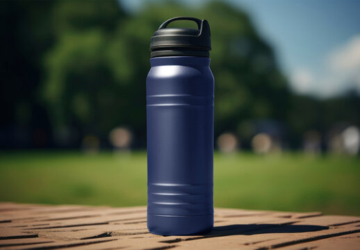 Blue Bottle Outdoors Park Scene Mockup PSD