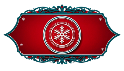 Ornate rectangular festive badge with a snowflake symbol on a dark background