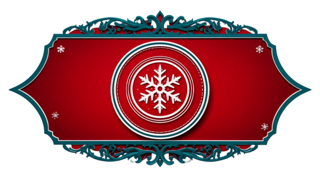 Ornate rectangular festive badge with a snowflake symbol on a dark background - Powered by Adobe