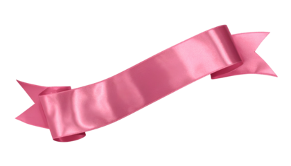 Glossy, pink, decorative ribbon, floating on a black background, with flowing folds