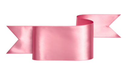 Isolated, lustrous, pink ribbon banner, featuring a flowing, folded, and empty text space