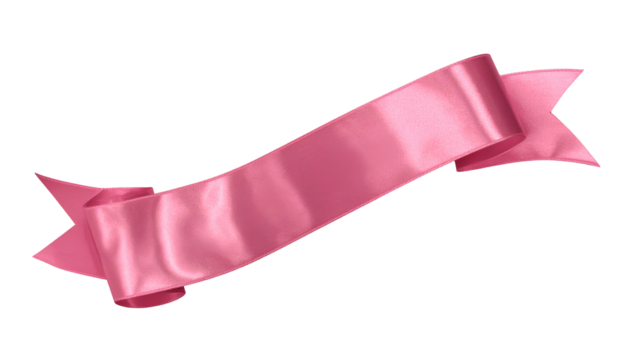 Glossy, pink, decorative ribbon, floating on a black background, with flowing folds