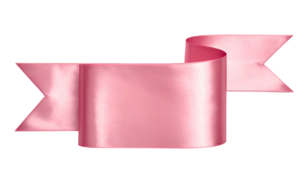 Isolated, lustrous, pink ribbon banner, featuring a flowing, folded, and empty text space