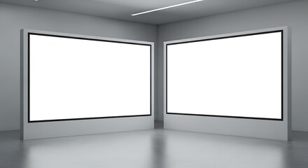 Blank large screens in a sleek, contemporary interior, offering a pristine digital canvas for showcasing creative designs, product promotions, or informational presentations