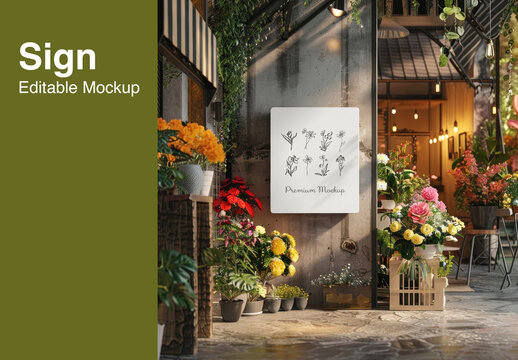 Charming Floral Shop Sign Mockup PSD