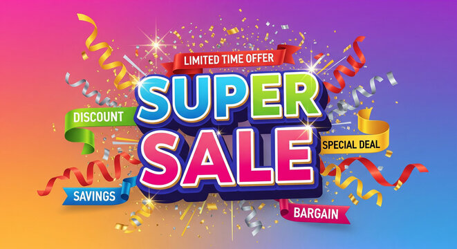 Super sale explosion vibrant festive party celebration big discount offer great deals marketing event promotion advertisement