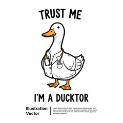 Whimsical cartoon duck adorned in a stethoscope and white coat, embodying a playful animal doctor character
