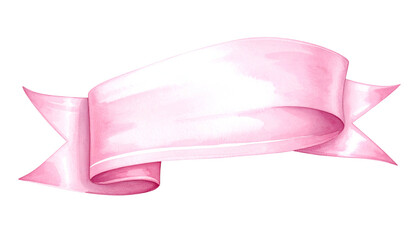 A watercolor-style banner in pale pink against a transparent background. Ribbon curls at the edges