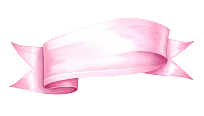 A watercolor-style banner in pale pink against a transparent background. Ribbon curls at the edges