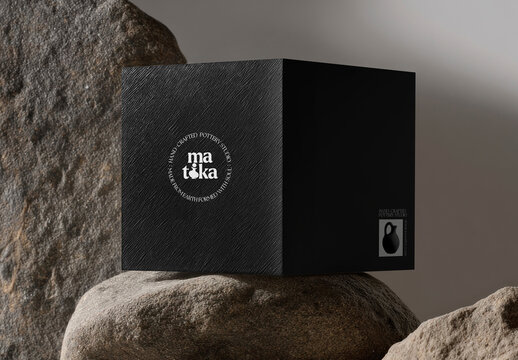 Elegant Black Box On Rocks Mockup PSD