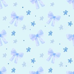 Seamless Pastel Blue Ribbon Bow Pattern Background