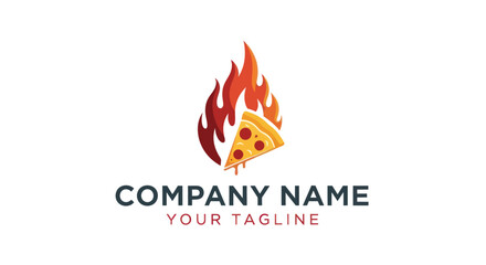 Fiery Pizza Slice Logo Design for Restaurant or Pizzeria.