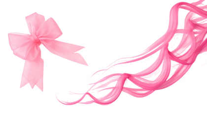 Digital image of a flowing, pink ribbon and cascading, wavy strands against a stark black background