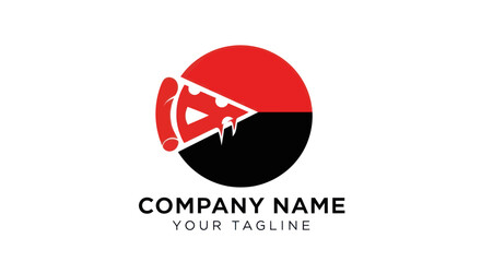 Pizza Slice with Red and Black Circle Logo Design for Restaurant.