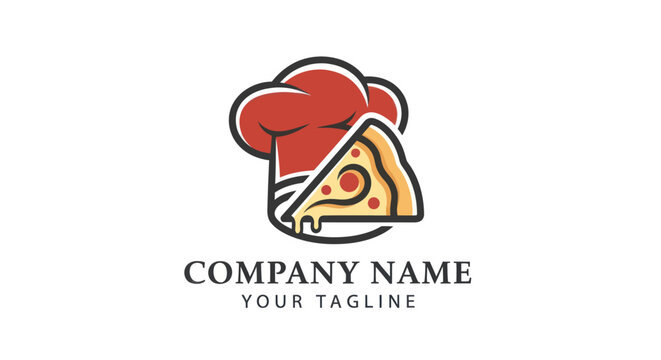 Chef Hat and Pizza Slice Logo Design for Restaurant or Pizzeria.