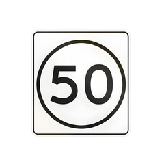 Speed limit sign displaying 50 a traffic regulation symbol for drivers isolated on white