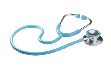 3d icon of a blue stethoscope isolated on transparent background, a medical instrument used by doctors and nurses for listening to internal sounds