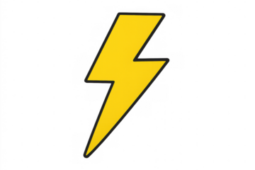 Yellow lightning bolt symbol representing power, electricity, energy, warning, danger, thunder and a bolt of light