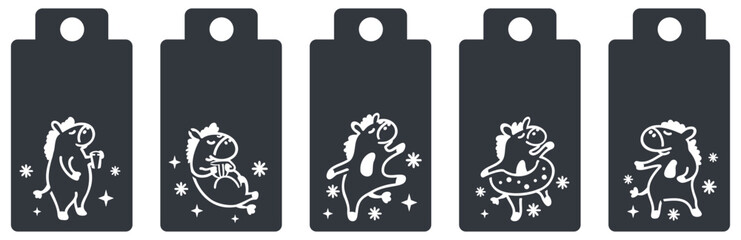 Tags with New Year's symbols. Horses. Tags for cutting