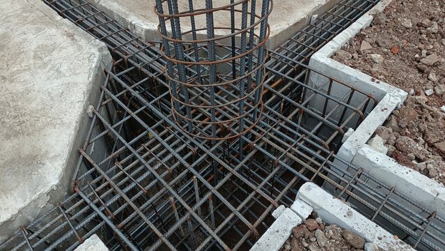 Reinforced Concrete Column Footing Rebar Cage Construction Site