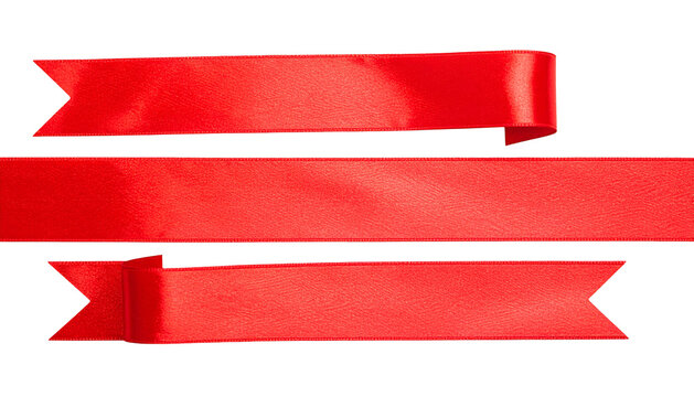 Three vibrant, flowing red ribbons of varying lengths against a solid black background
