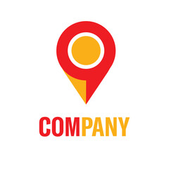 Red yellow location pin with text map marker navigation