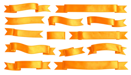 Collection of golden, fluttering ribbons against a stark black background, ideal for decorative purposes
