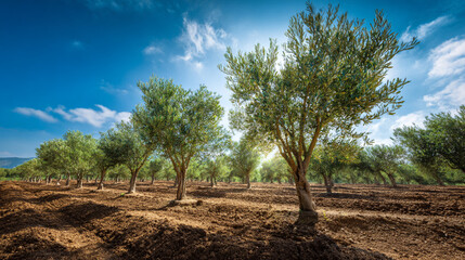 Organic ripe olives growing on olive tree with coast background, black olive fruit on tree branch, healthy vegetarian food, olive trees in mountain Like the one in Mediterranean Sea.