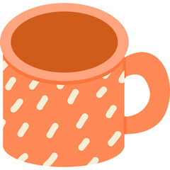 Orange Mug With White Dashes Filled With Dark Beverage On White Background Isolated Clip Art