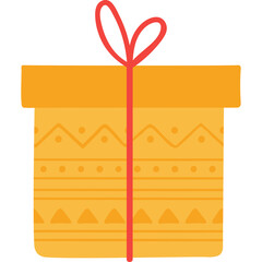 Orange Gift Box With Red Ribbon Tied On Top In A Flat Design With Geometric Patterns On A Transparent Background
