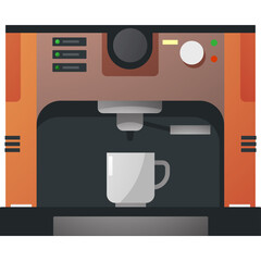 Orange Coffee Machine With White Cup Producing Fresh Beverage With Digital Control Panel And Indicator Lights On A Clean Background