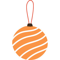 Orange Christmas Ornament with White Swirls and Red String Hanging on Transparent Background Festive Holiday Decoration