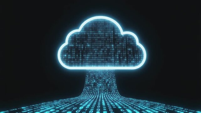 cloud computing icon with flowing data, data line stream to cloud icon animation