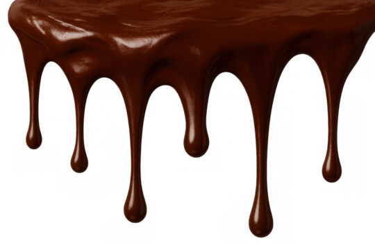Flowing chocolate syrup dripping down, creating luscious sweet glaze lines on transparent background