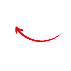A vibrant red arrow curves upwards and to the right against a stark black background