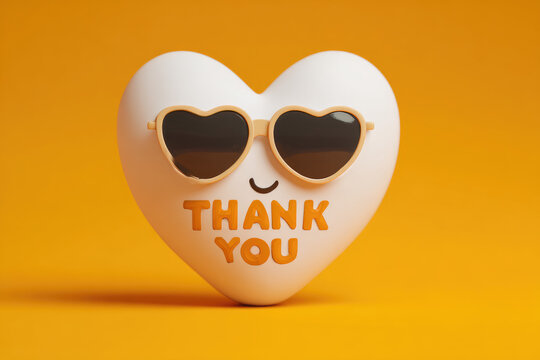Heart eyed white emoji saying thank you in orange background