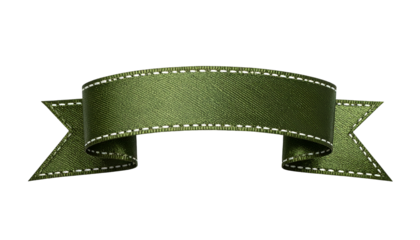 A realistic, emerald green banner with white stitching, set against a black background