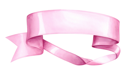 A watercolor-style illustration of a pink ribbon banner, elegant and flowing against a black background